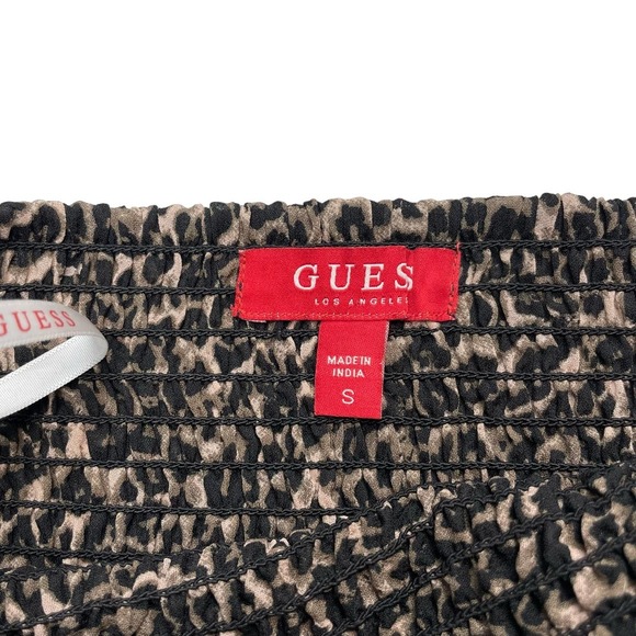 GUESS Leopard Print Smocked Mini Skirt Sz Small - Picture 5 of 6